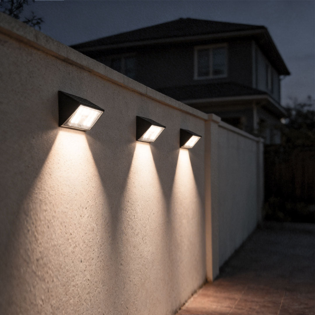 Modern Solar Motion Sensor Wall Lights, 4-Pack, Black Finish for Outdoor Spaces