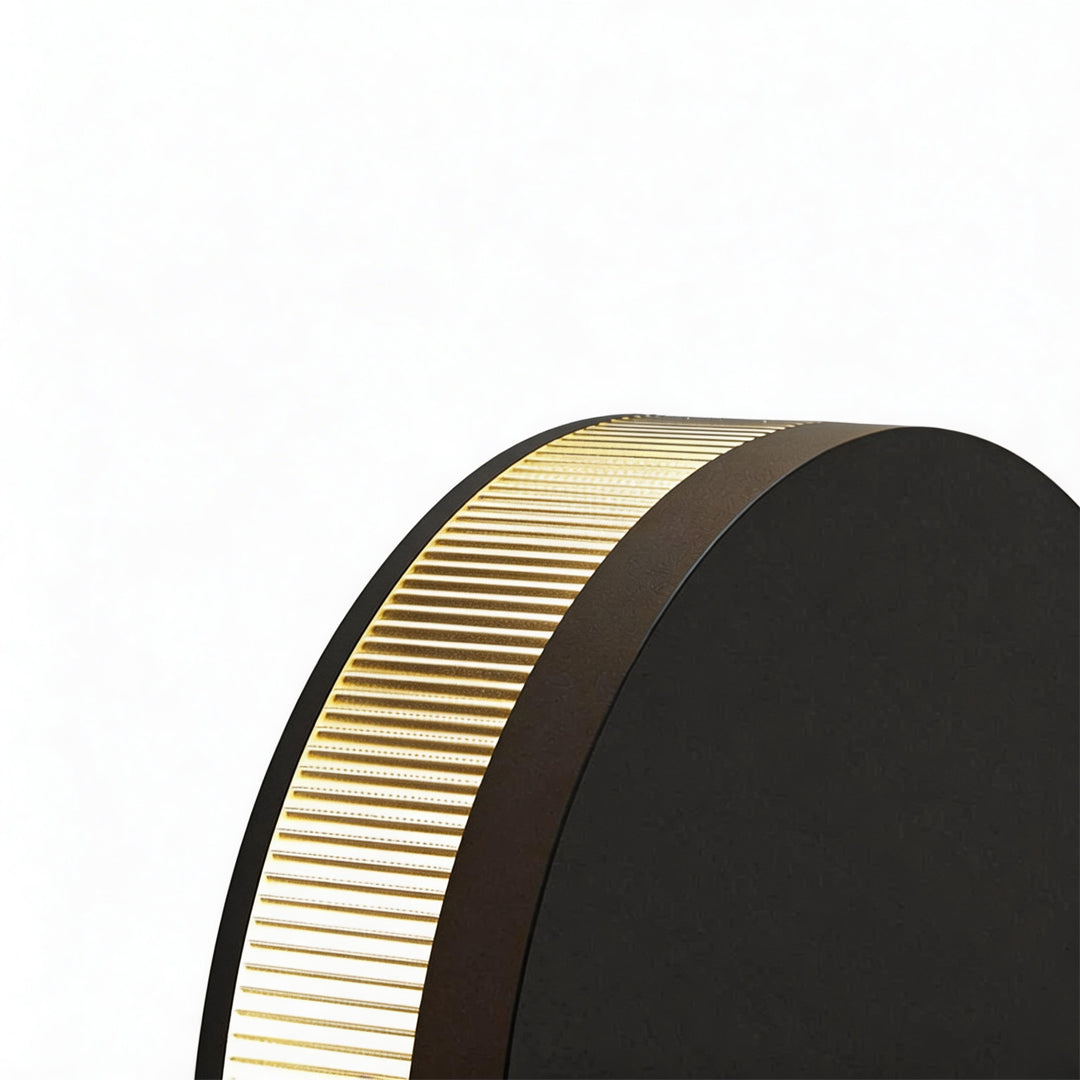 Modern Round Outdoor Wall Sconce in Black Stainless Steel with Warm LED Glow