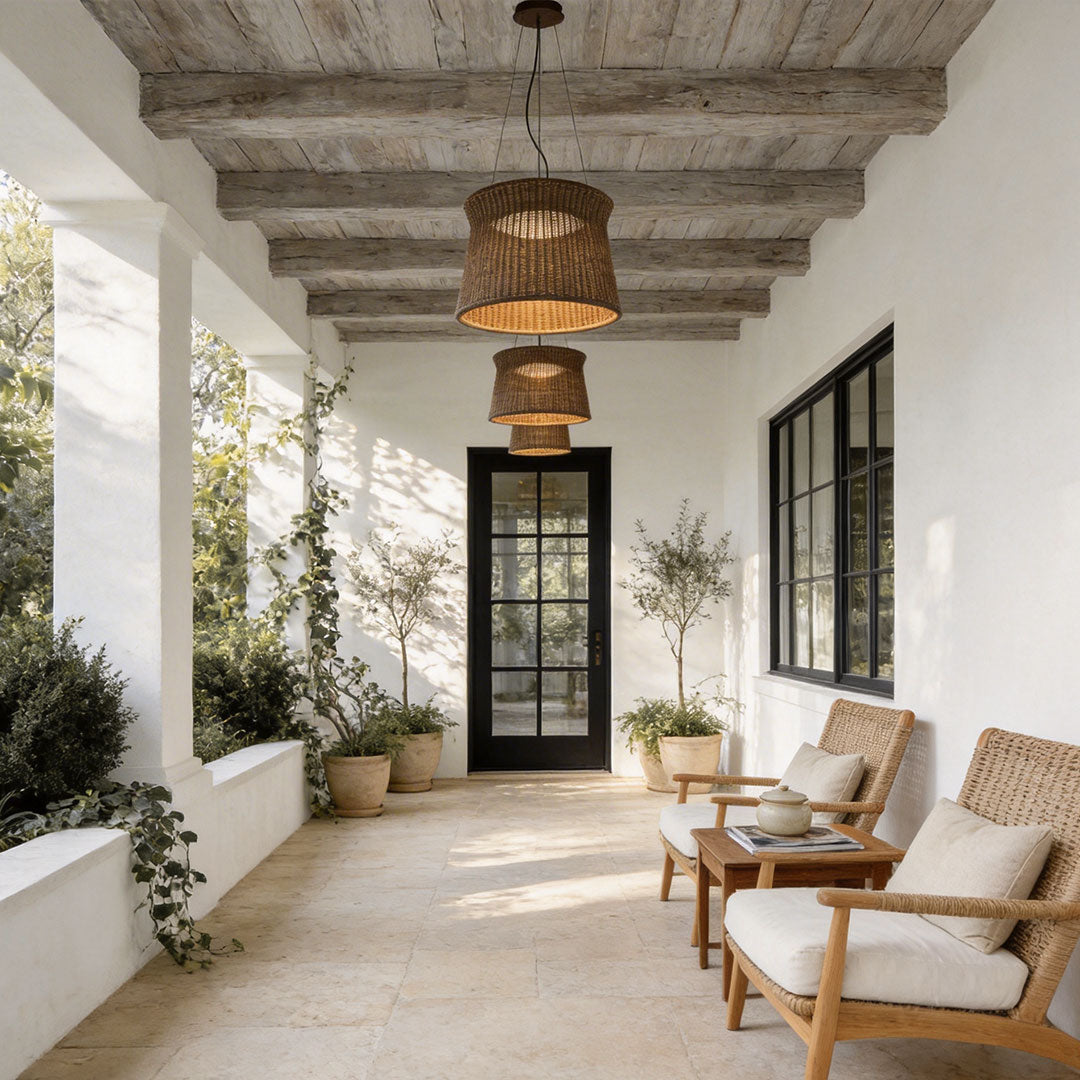 Nordic Woven Rattan Pendant Light with Adjustable Cord, Natural Minimalist Ceiling Lamp