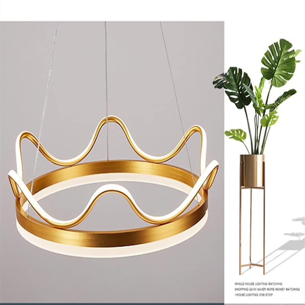 Dimmable Round Led Ring Chandelier Crown Design Modern Aluminum Acrylic Pendant Light For Living Room