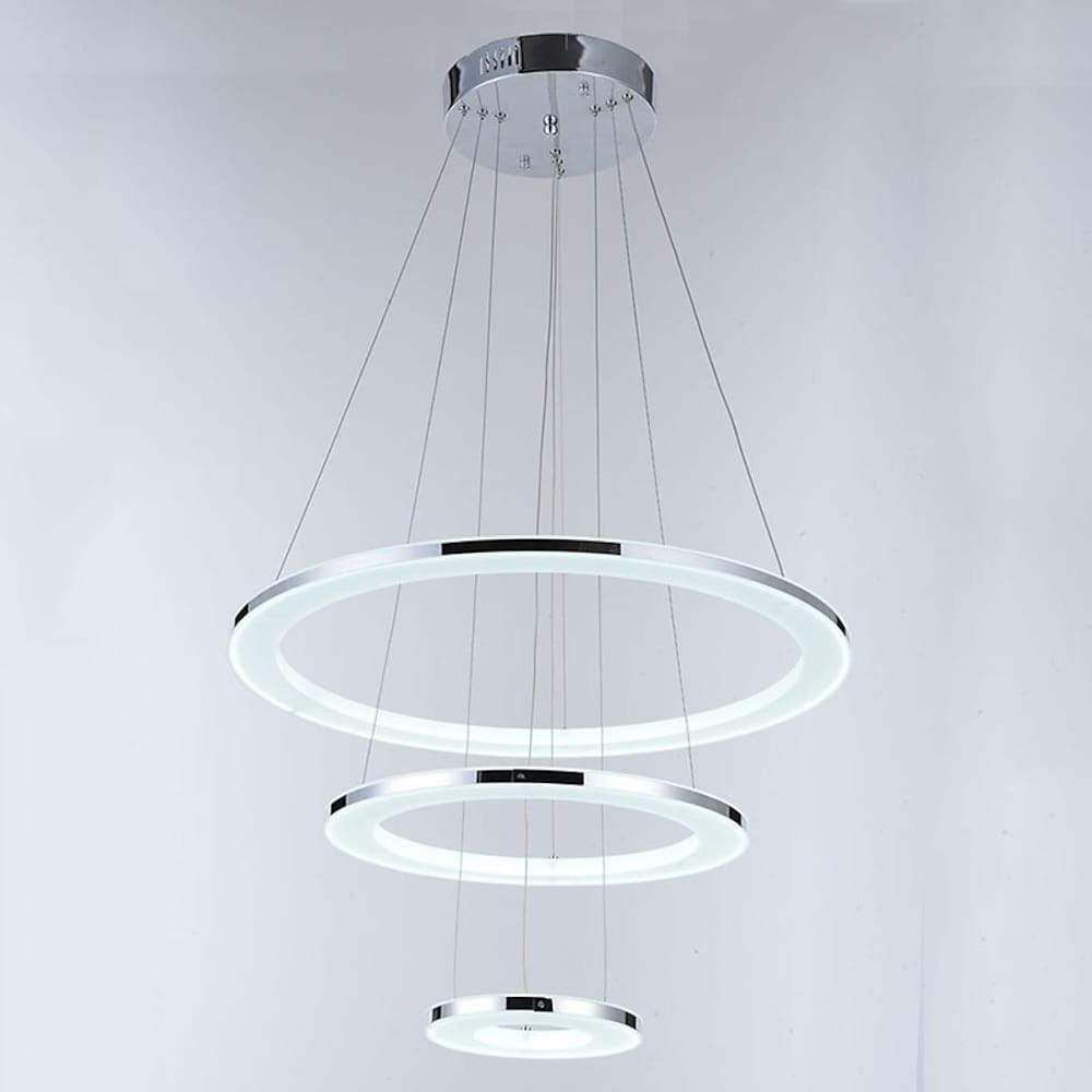 Adjustable Led 3 Ring Chandelier Modern 24Inch Hanging Ceiling Light