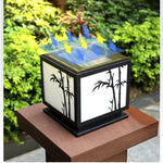 Solar-Powered LED Pillar Light with Bamboo-Texture Acrylic Shade
