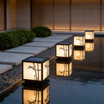 Solar-Powered LED Pillar Light with Bamboo-Texture Acrylic Shade