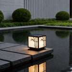 Solar-Powered LED Pillar Light with Bamboo-Texture Acrylic Shade