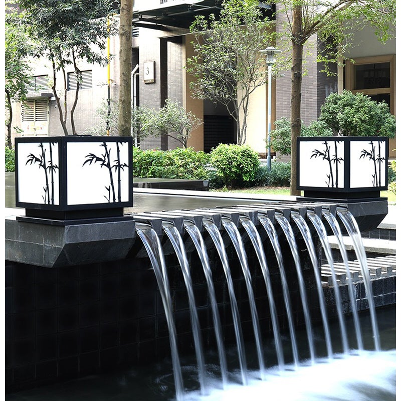Solar-Powered LED Pillar Light with Bamboo-Texture Acrylic Shade