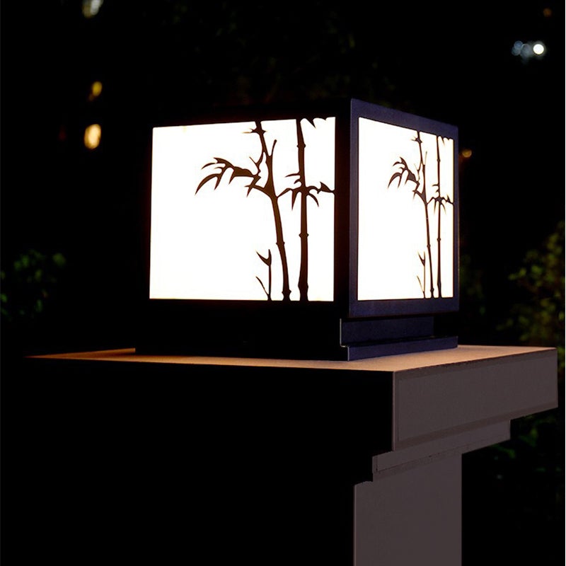 Solar-Powered LED Pillar Light with Bamboo-Texture Acrylic Shade