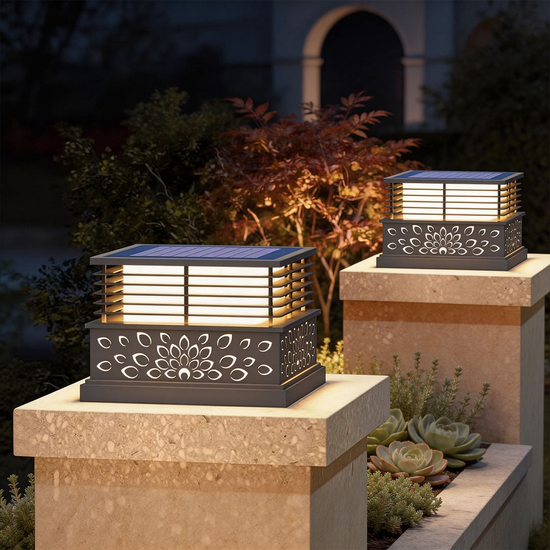 Modern Outdoor Pillar Light in Gray Stainless Steel with Warm LED Glow