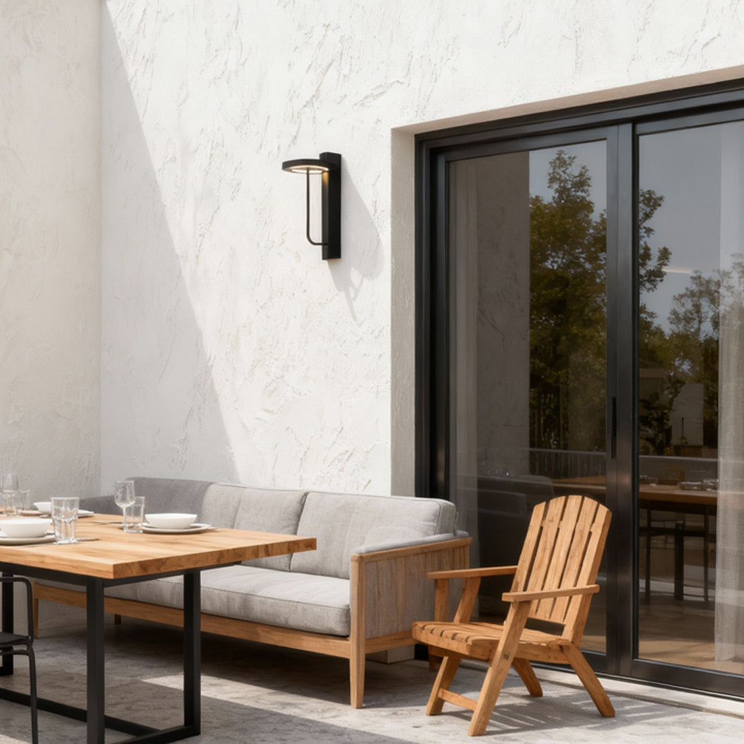 Aria Outdoor Wall Sconce in Black Stainless Steel with Warm LED Glow