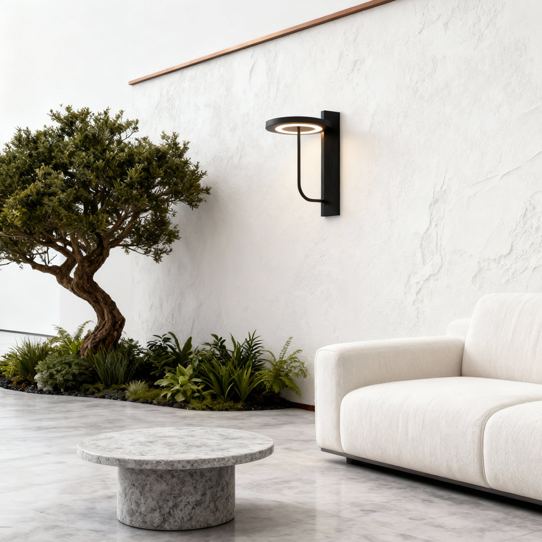 Aria Outdoor Wall Sconce in Black Stainless Steel with Warm LED Glow