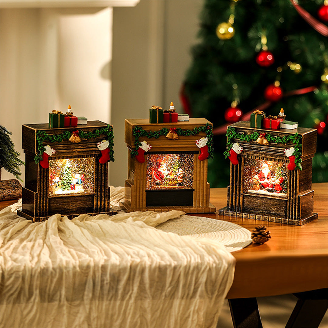 Nordic Fireplace Snowfall Table Lamp with Warm LED Glow