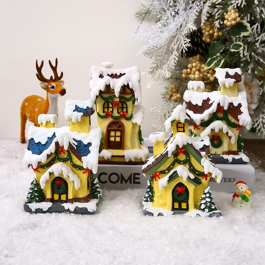 Nordic Gold Resin Christmas House LED Table Lamp Set of Two