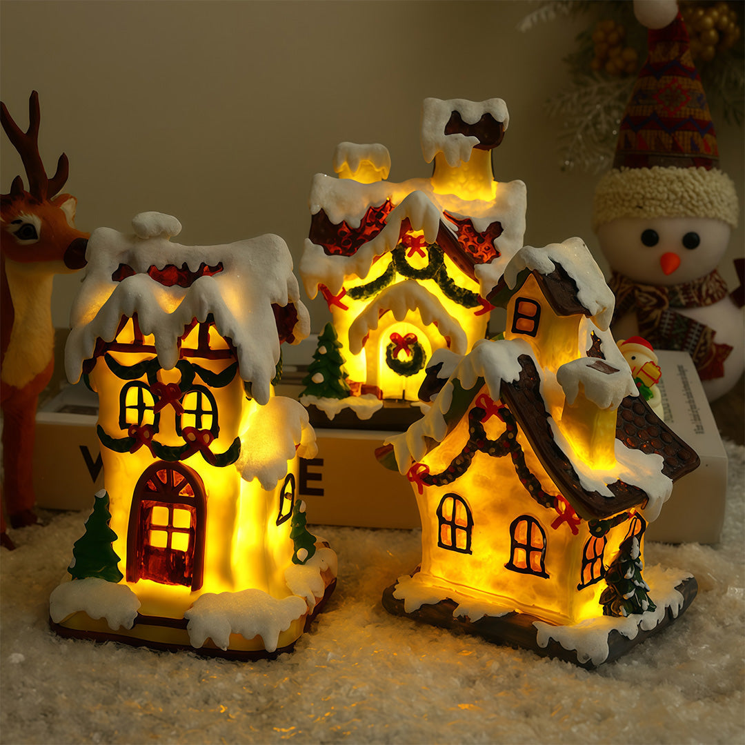 Nordic Gold Resin Christmas House LED Table Lamp Set of Two