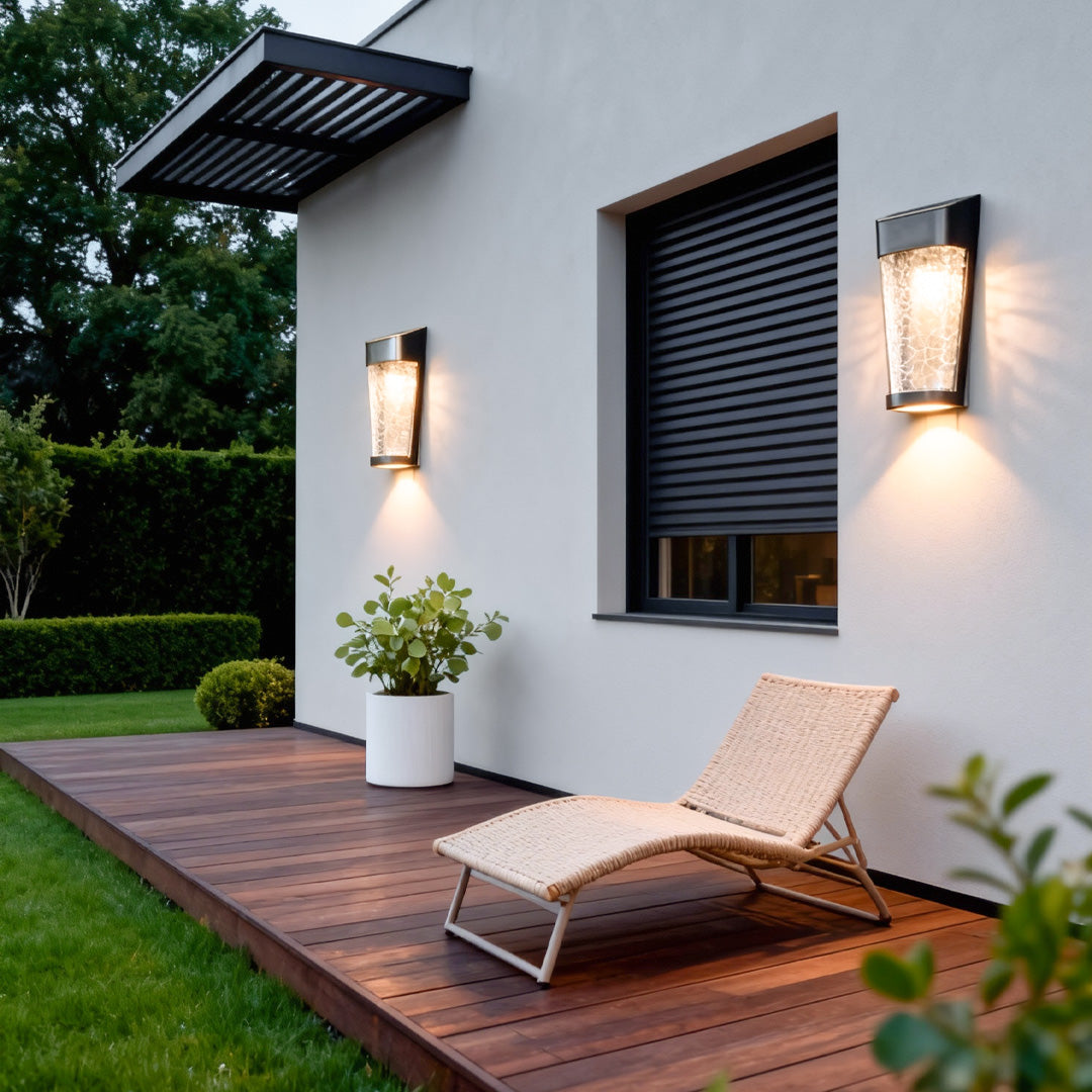 Aurelia Outdoor Wall Sconce — Minimalist LED Garden Lantern in Black with Clear Glass