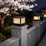 Modern Copper Pillar Light with Marble Shade for Outdoor Courtyards