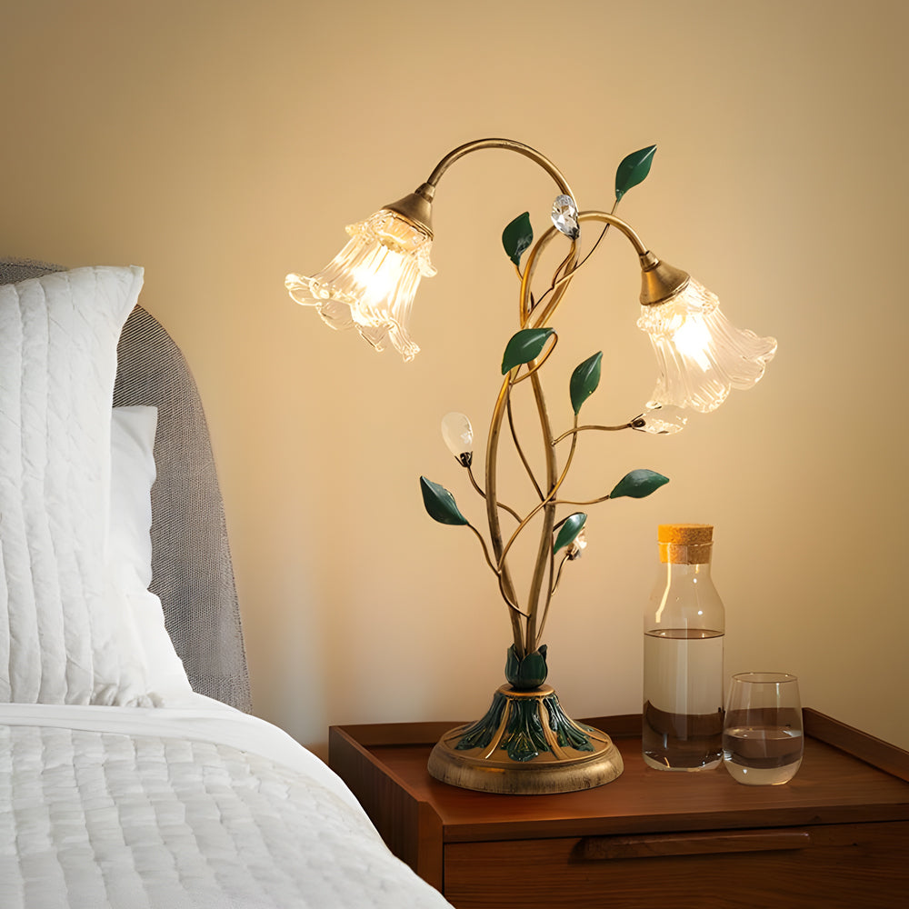 Lily Dual Glass Table Lamp with Leaf Accents for Modern Interiors