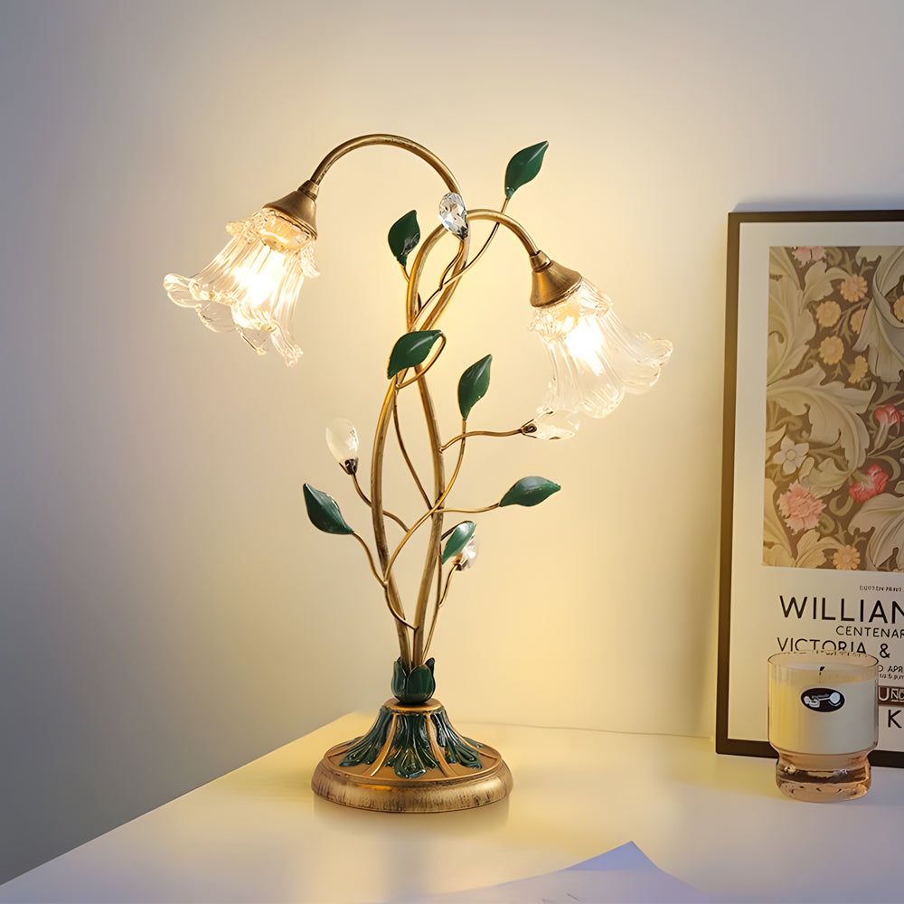 Lily Dual Glass Table Lamp with Leaf Accents for Modern Interiors