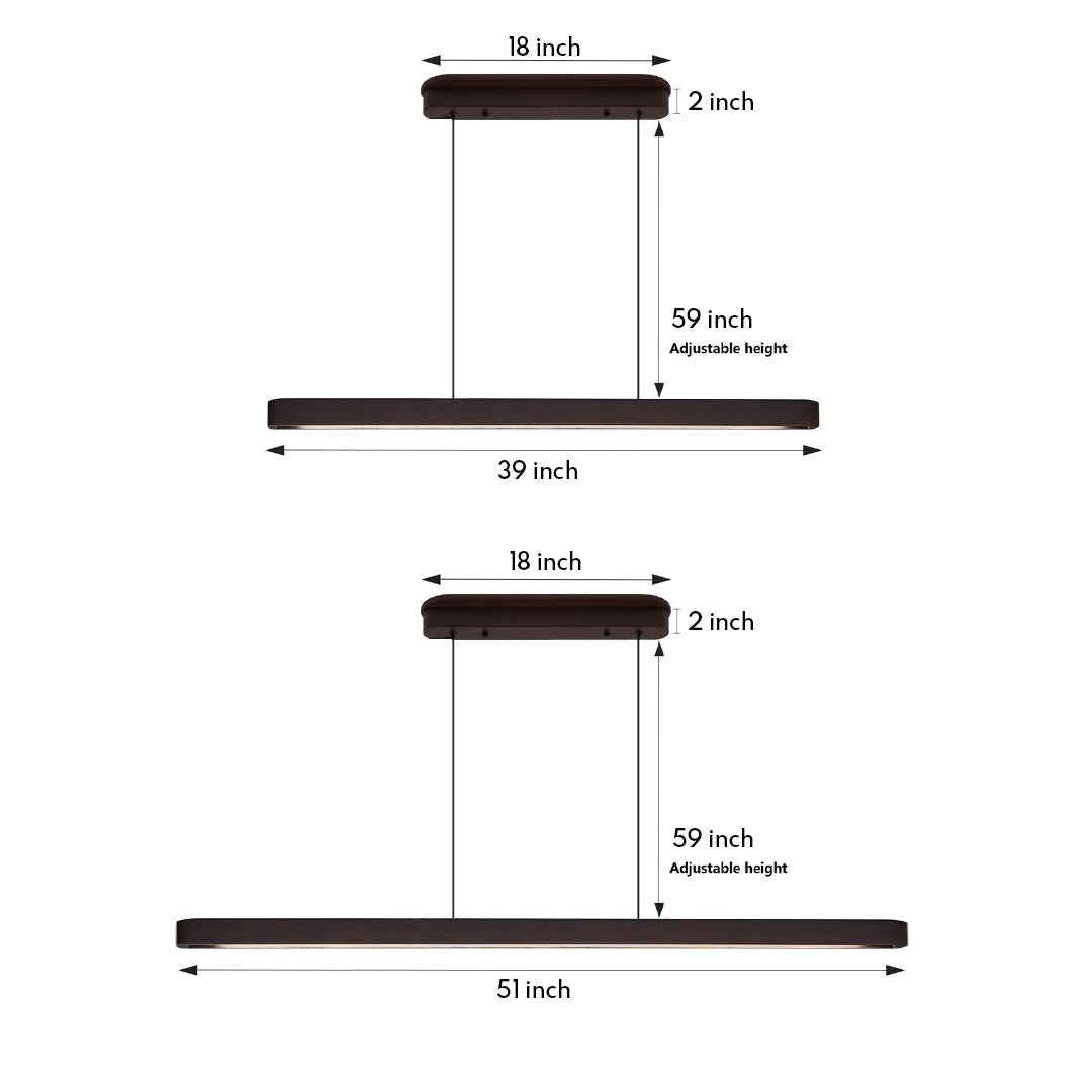 Linear Pendant Light with Walnut Wood Accents, Japanese Minimalist Island Lighting