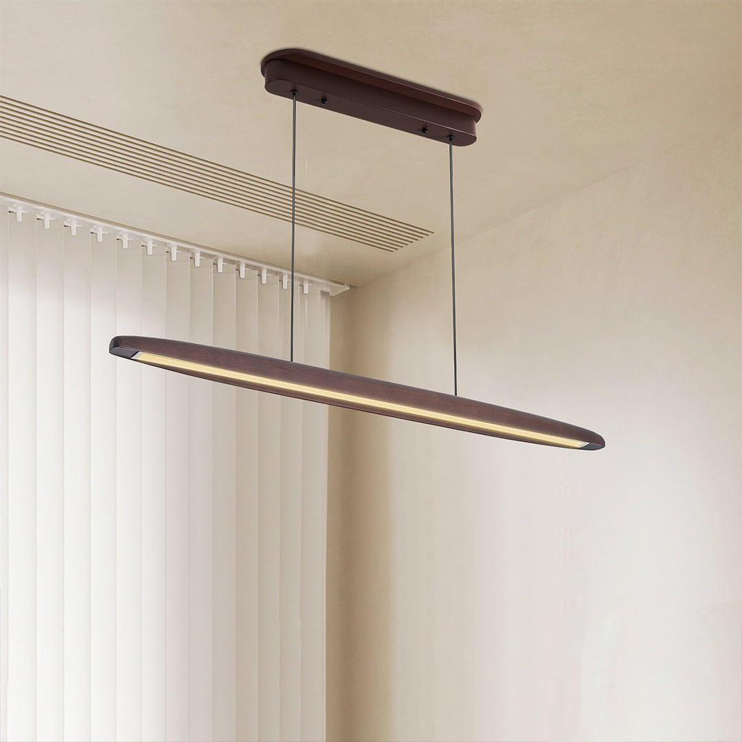 Linear LED Pendant Light in Walnut and Iron for Modern Dining and Kitchen