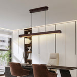 Linear Pendant Light with Walnut Wood Accents, Japanese Minimalist Island Lighting
