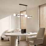 Linear Modern Chandelier with Six Glass Globes for Dining and Living Spaces