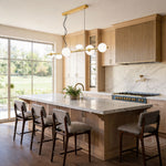 Linear Modern Chandelier with Six Glass Globes for Dining and Living Spaces