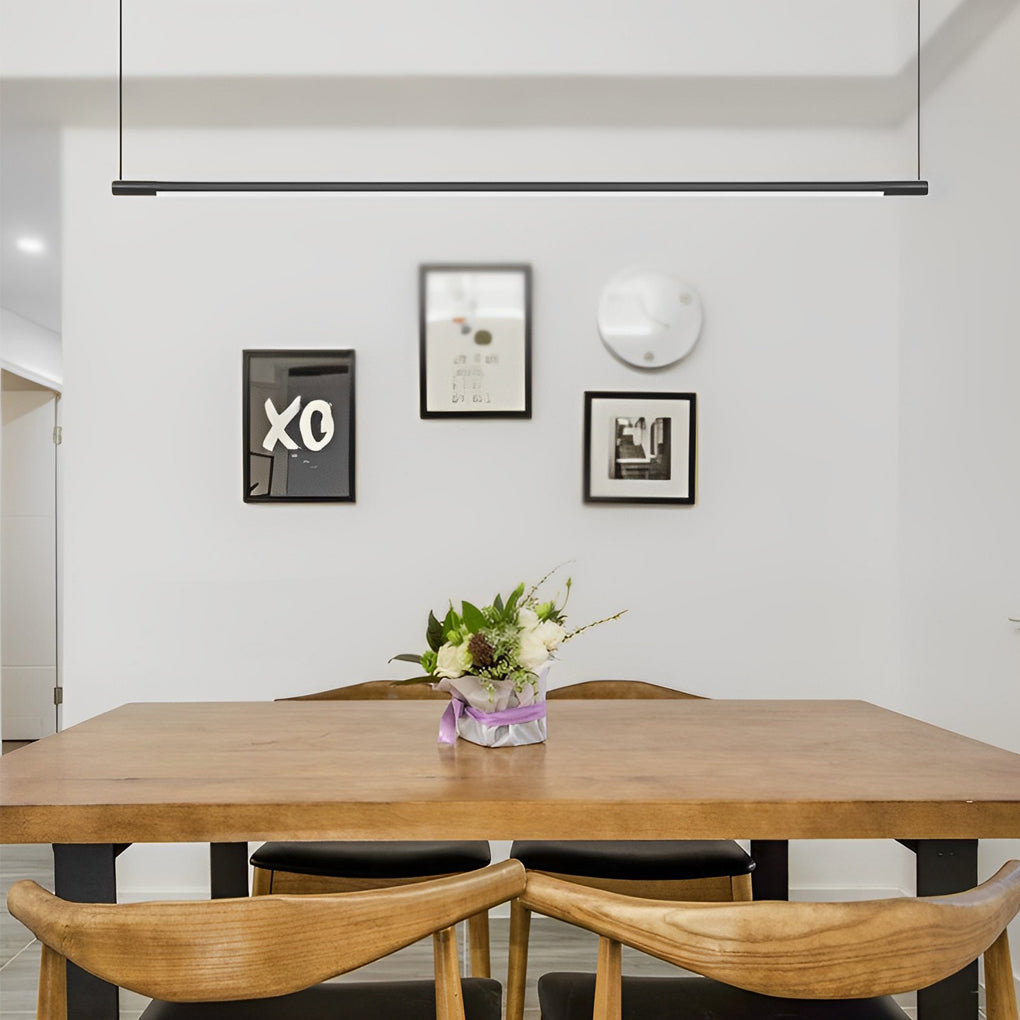 Modern Linear LED Pendant Light in Black for Dining Room and Kitchen Island