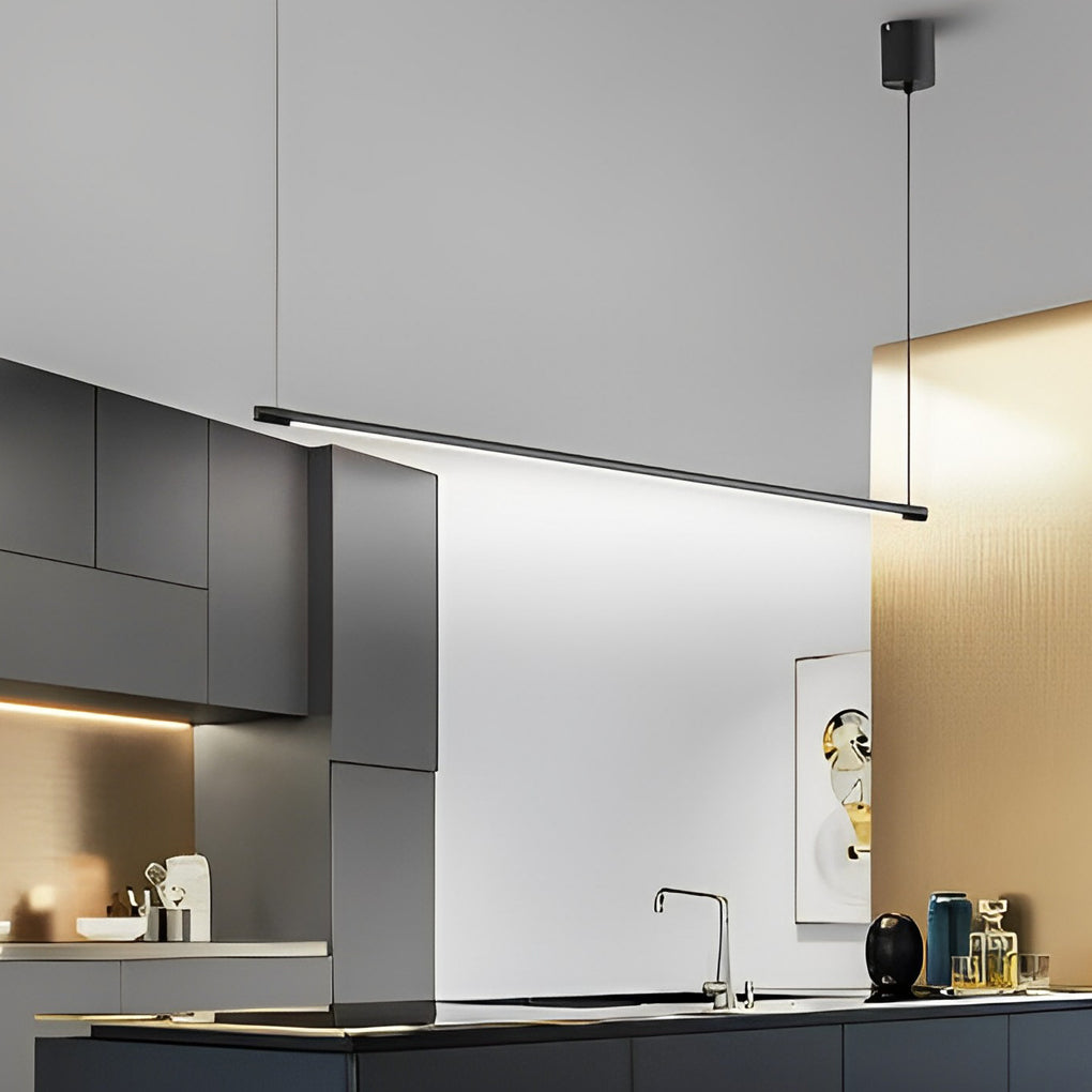 Modern Linear LED Pendant Light in Black for Dining Room and Kitchen Island