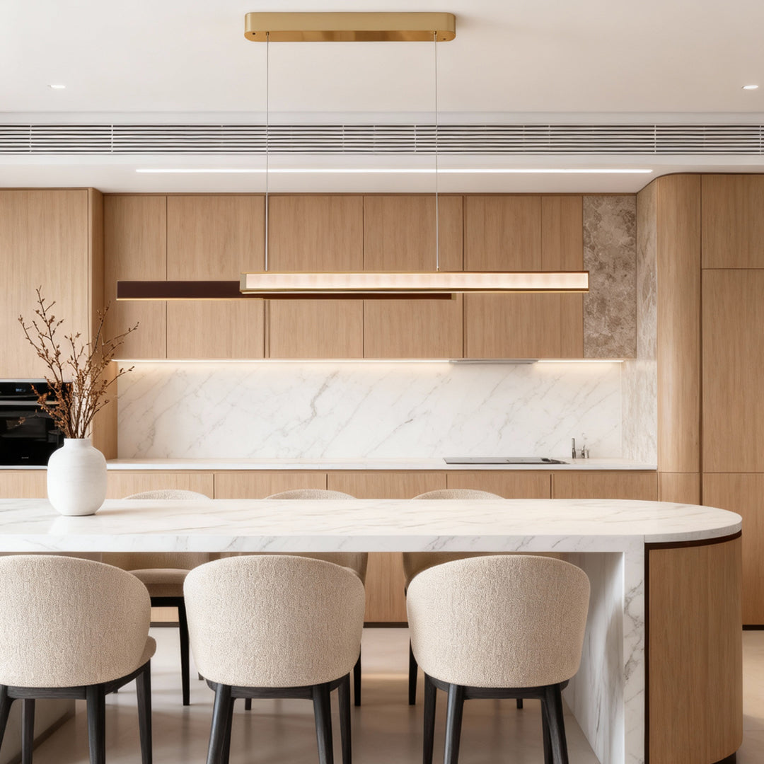 Linear LED Pendant Light, Modern Minimalist Gold Suspension Lamp for Kitchen Island