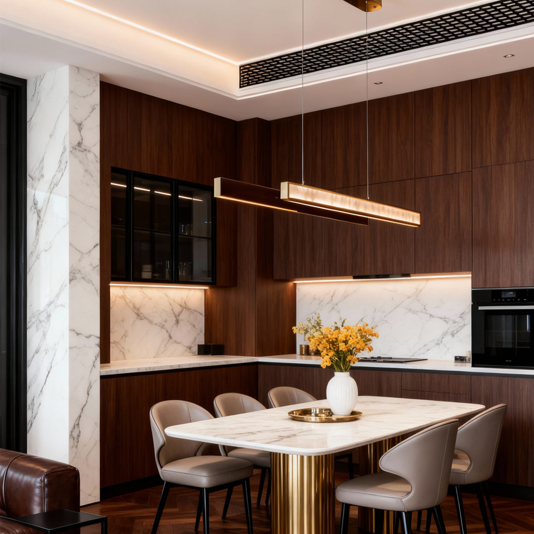 Linear LED Pendant Light, Modern Minimalist Gold Suspension Lamp for Kitchen Island
