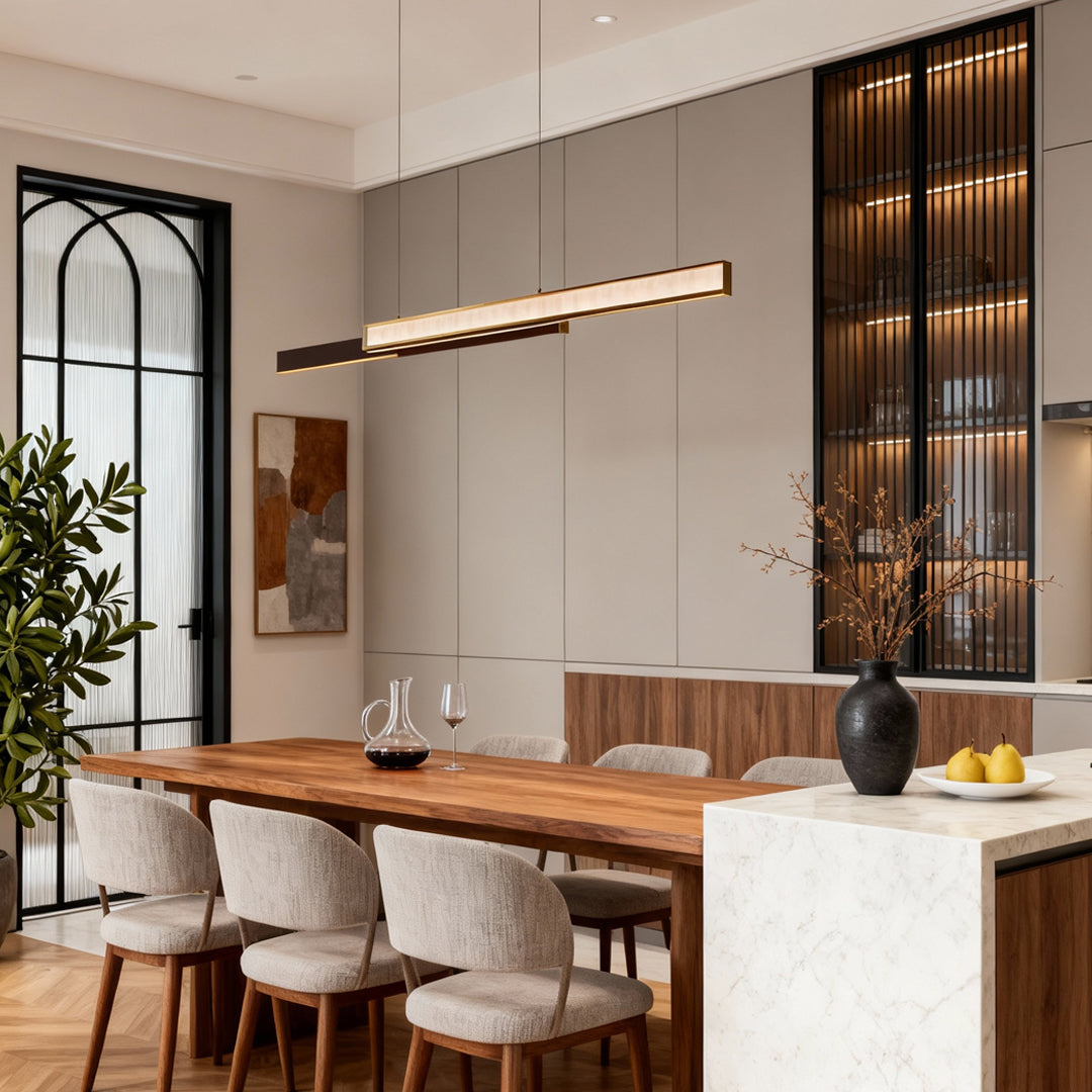 Linear LED Pendant Light, Modern Minimalist Gold Suspension Lamp for Kitchen Island
