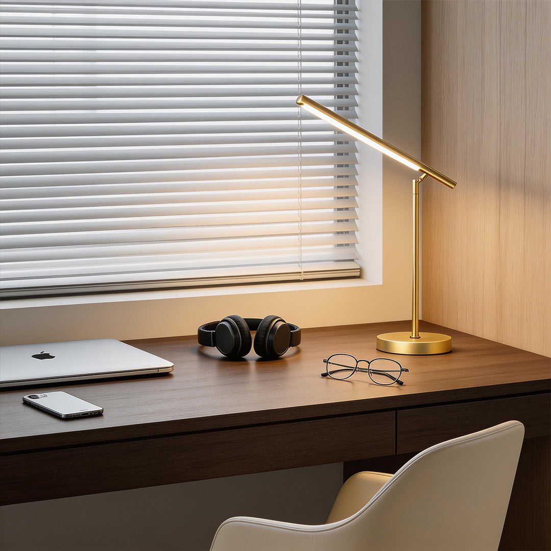 Linear LED Table Lamp in Brushed Copper with Adjustable Head