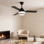 European Retro Ceiling Fan with Fabric Shade and LED Light