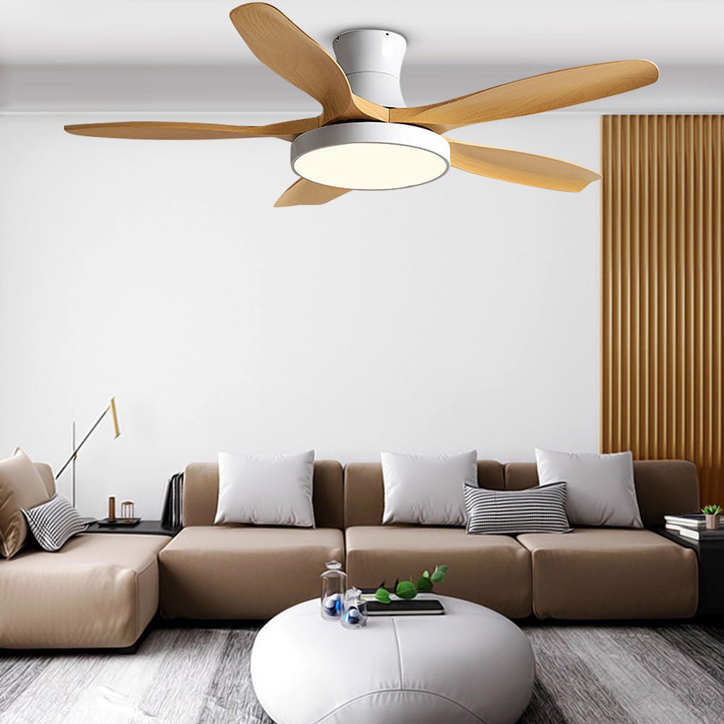 Modern Flush Mount Ceiling Fan with LED Light, 6-Speed Silent Reversible