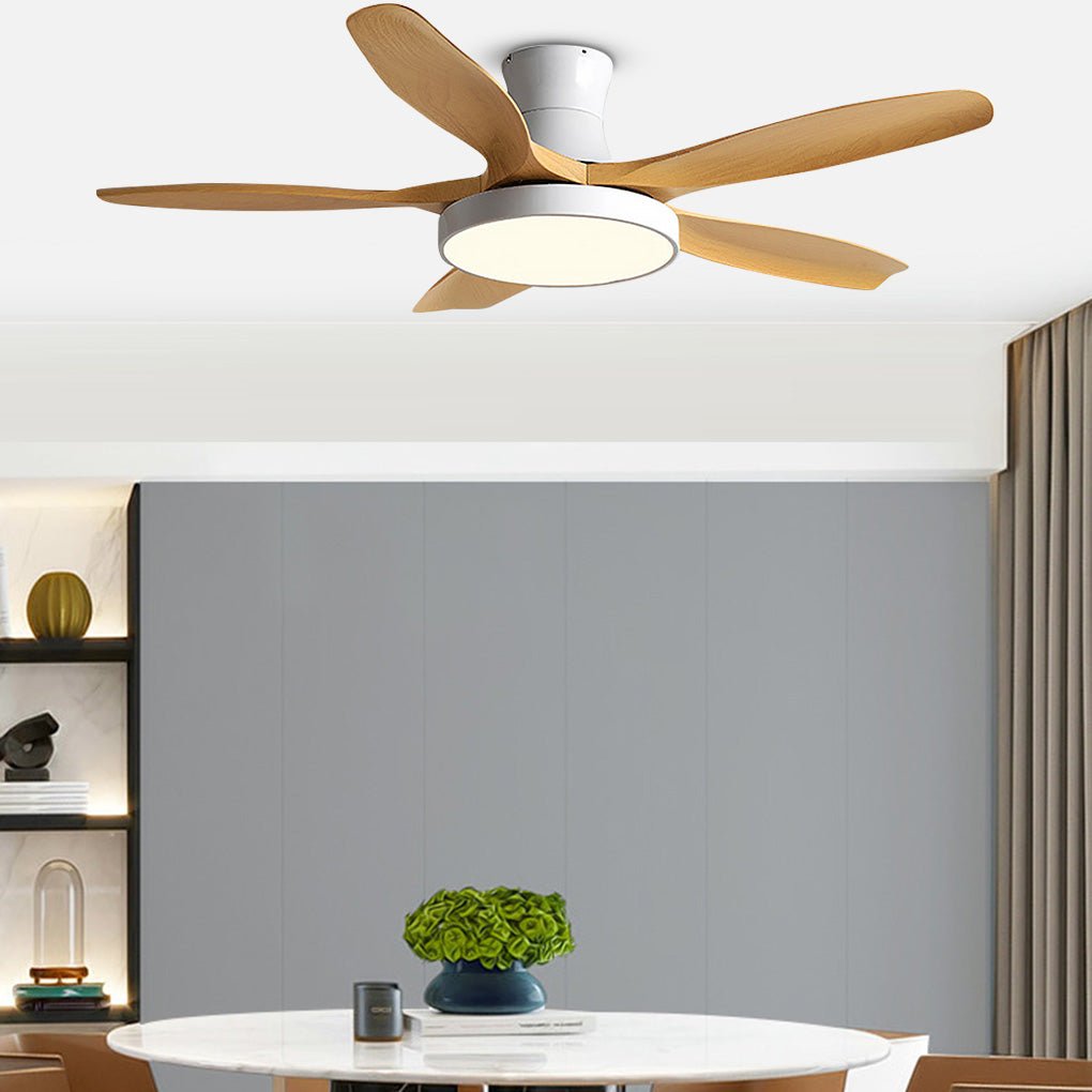 Modern Flush Mount Ceiling Fan with LED Light, 6-Speed Silent Reversible