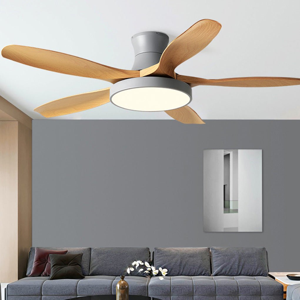 Modern Flush Mount Ceiling Fan with LED Light, 6-Speed Silent Reversible