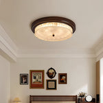 Artisan Wood Flush Mount Ceiling Light with Vintage Glass Shade