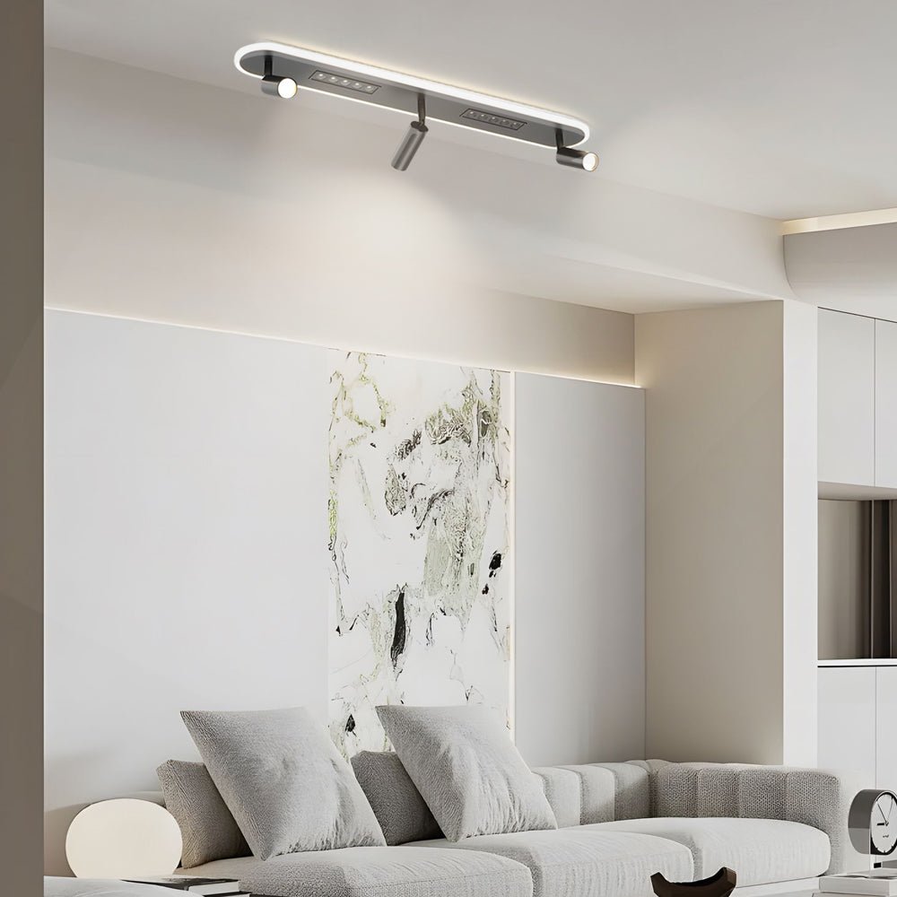 Linear LED Ceiling Light with Adjustable Spotlights, 3-Step Dimming