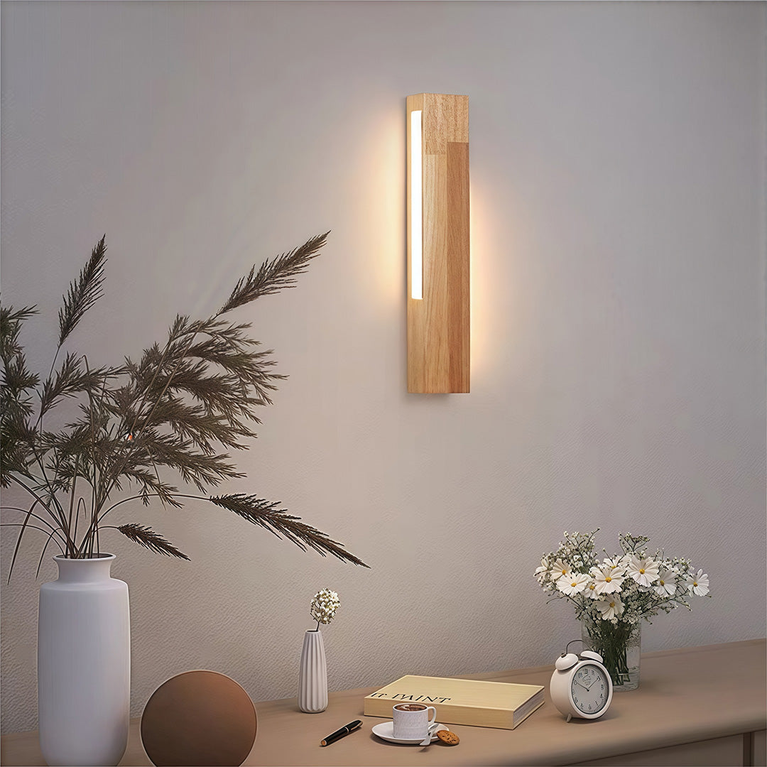 Japanese Wood & Aluminum LED Wall Sconce for Bedside and Hallway