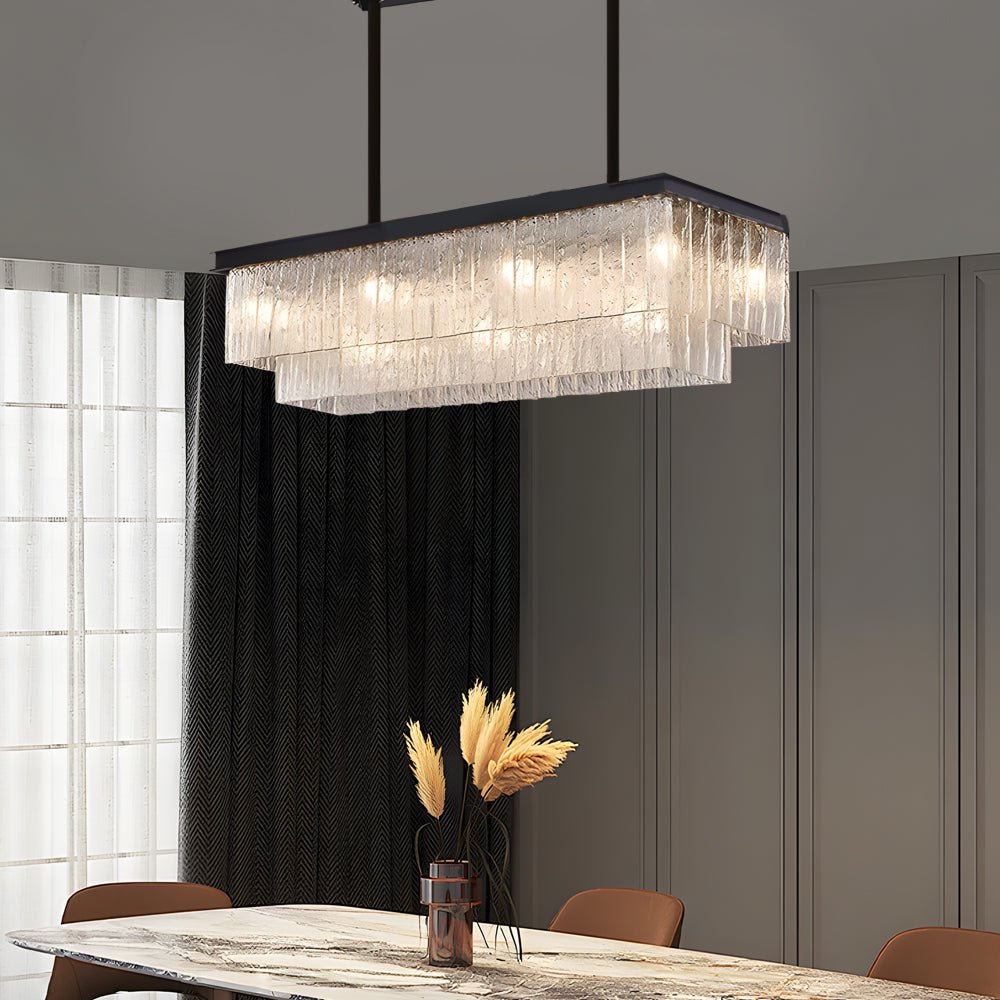 Linear Crystal Chandelier with Three-Step Dimming for Modern Dining Rooms