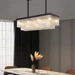 Linear Crystal Chandelier with Three-Step Dimming for Modern Dining Rooms