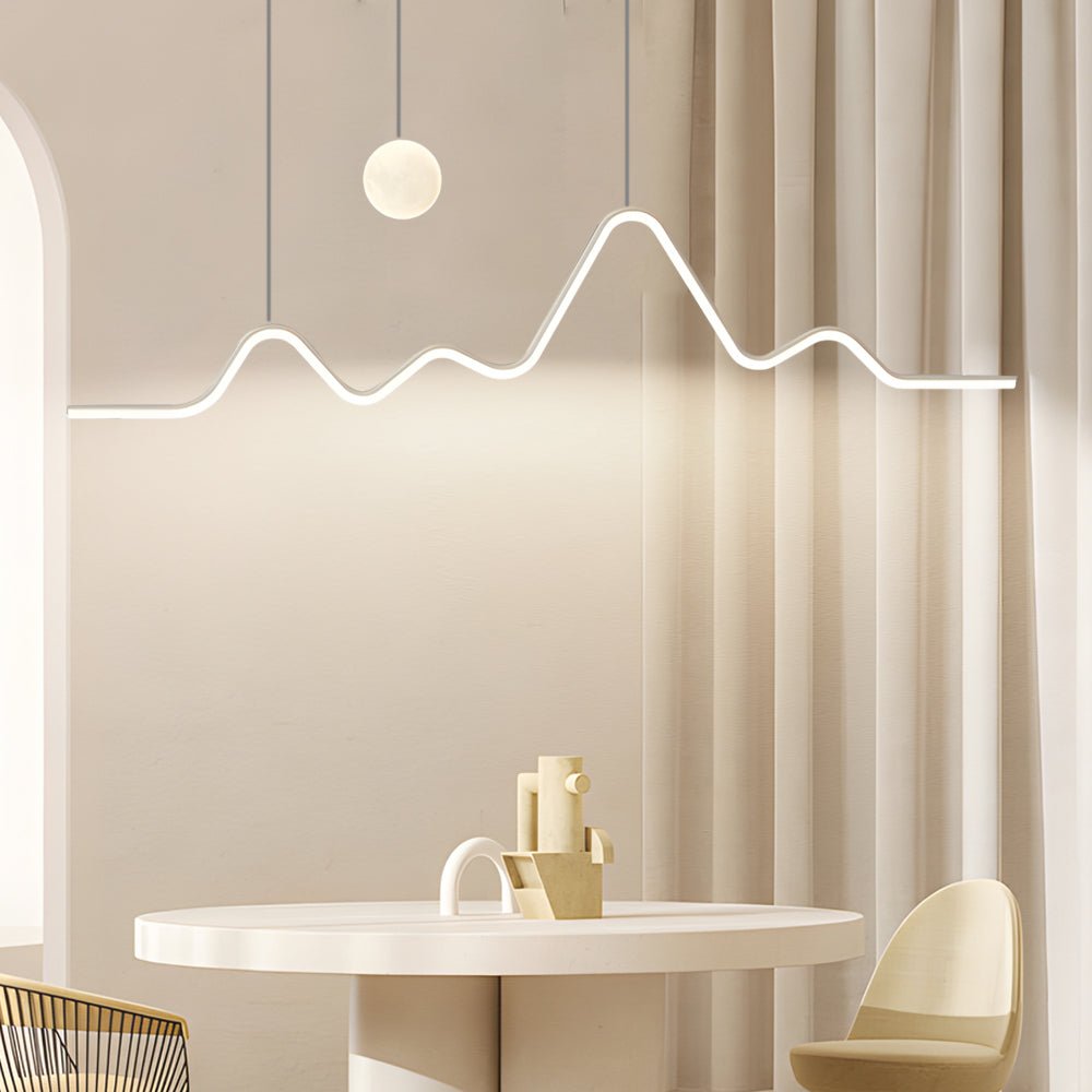 Waves Mountain Moon LED Pendant Light – Modern Linear Chandelier for Dining Rooms