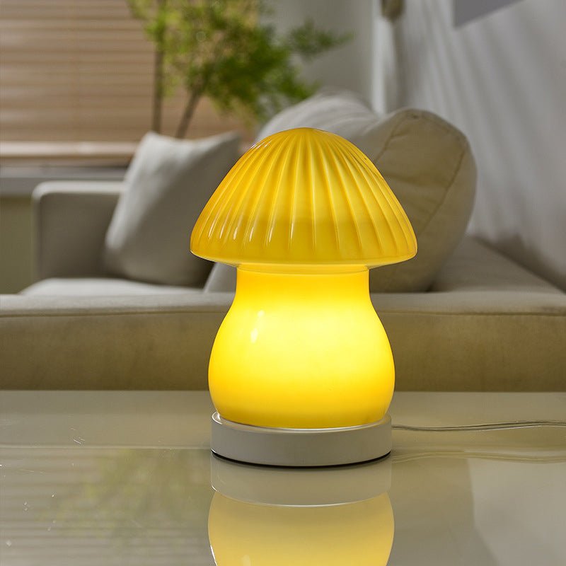 Mushroom LED Table Lamp with Glass Shade and Iron Base