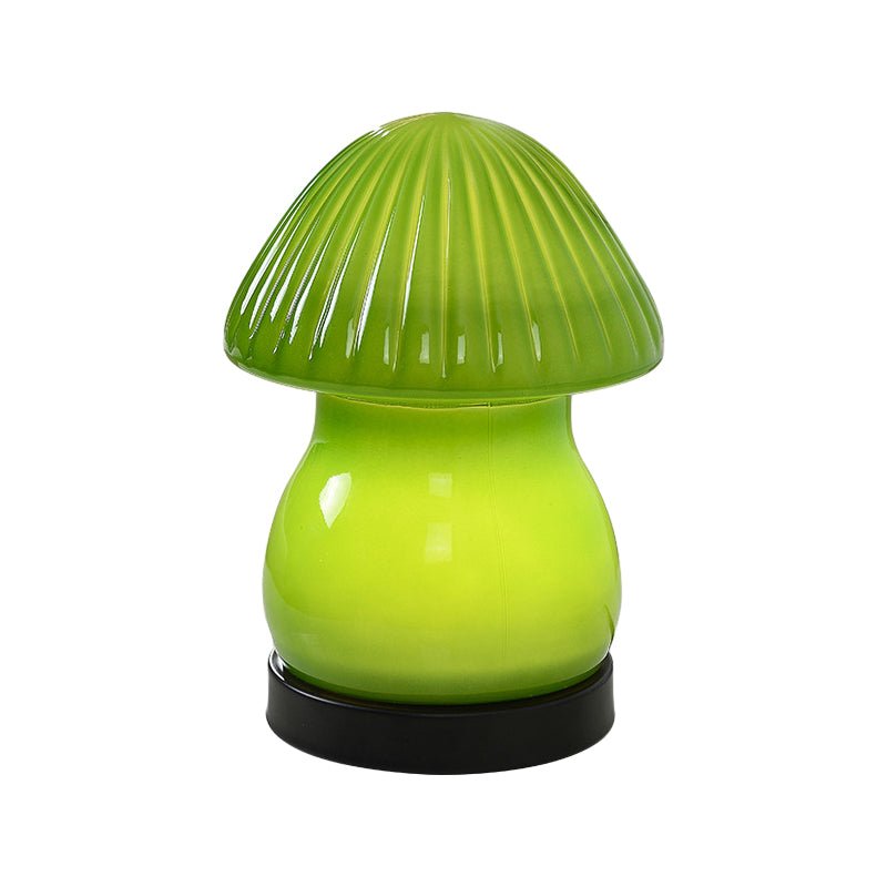 Mushroom LED Table Lamp with Glass Shade and Iron Base