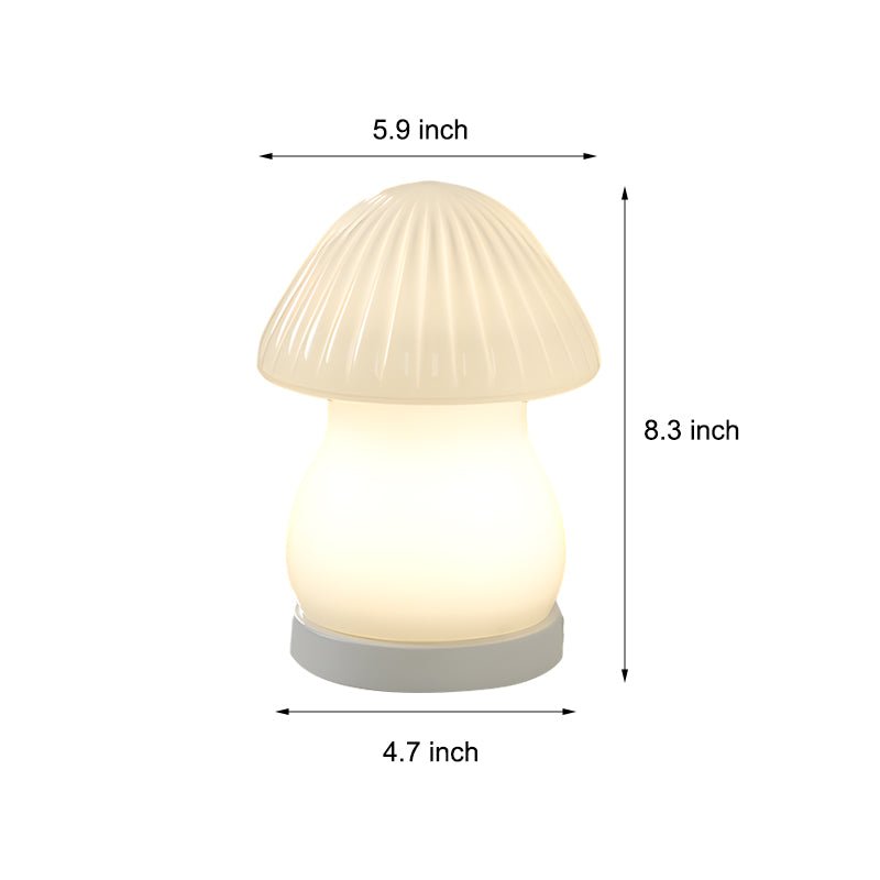 Mushroom LED Table Lamp with Glass Shade and Iron Base