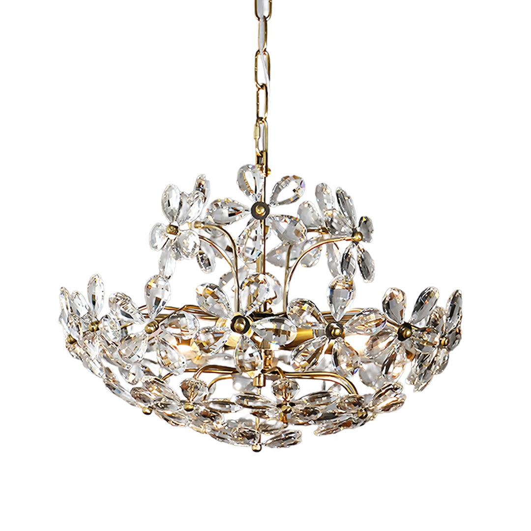Crystal Flower Chandelier Vintage French Country Ceiling Light with Brass Finish