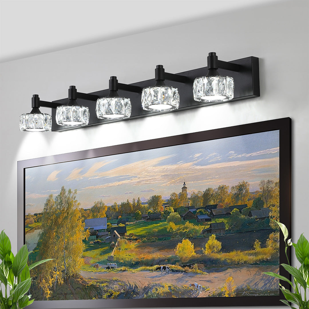 Crystal Vanity Light Modern Black Iron LED Wall Bar for Bathroom