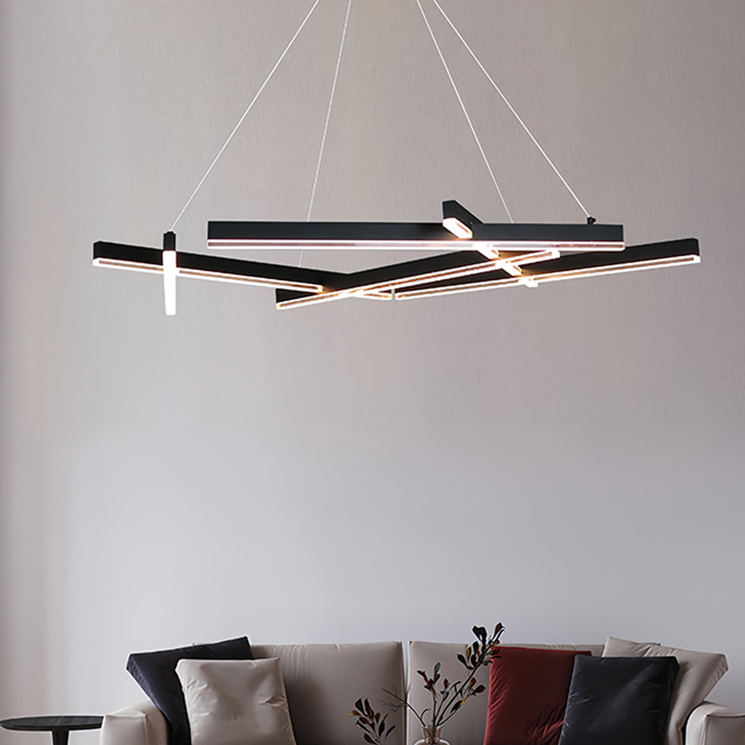 Modern Black Geometric LED Chandelier with Adjustable Hanging