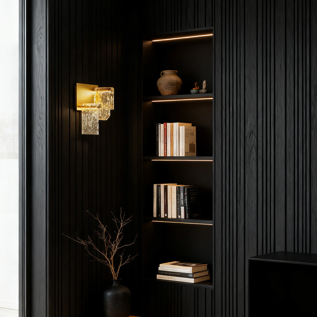 Aurelia Gold LED Wall Sconce with Amber Glass – Italian Modern