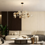Modern Crystal Cube Chandelier in Champagne Gold for Living and Dining Spaces