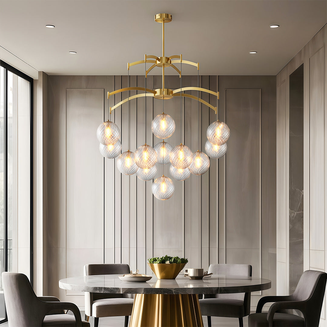 Lumière Moderne Glass Ball Chandelier in Brass, Nickel, or Black